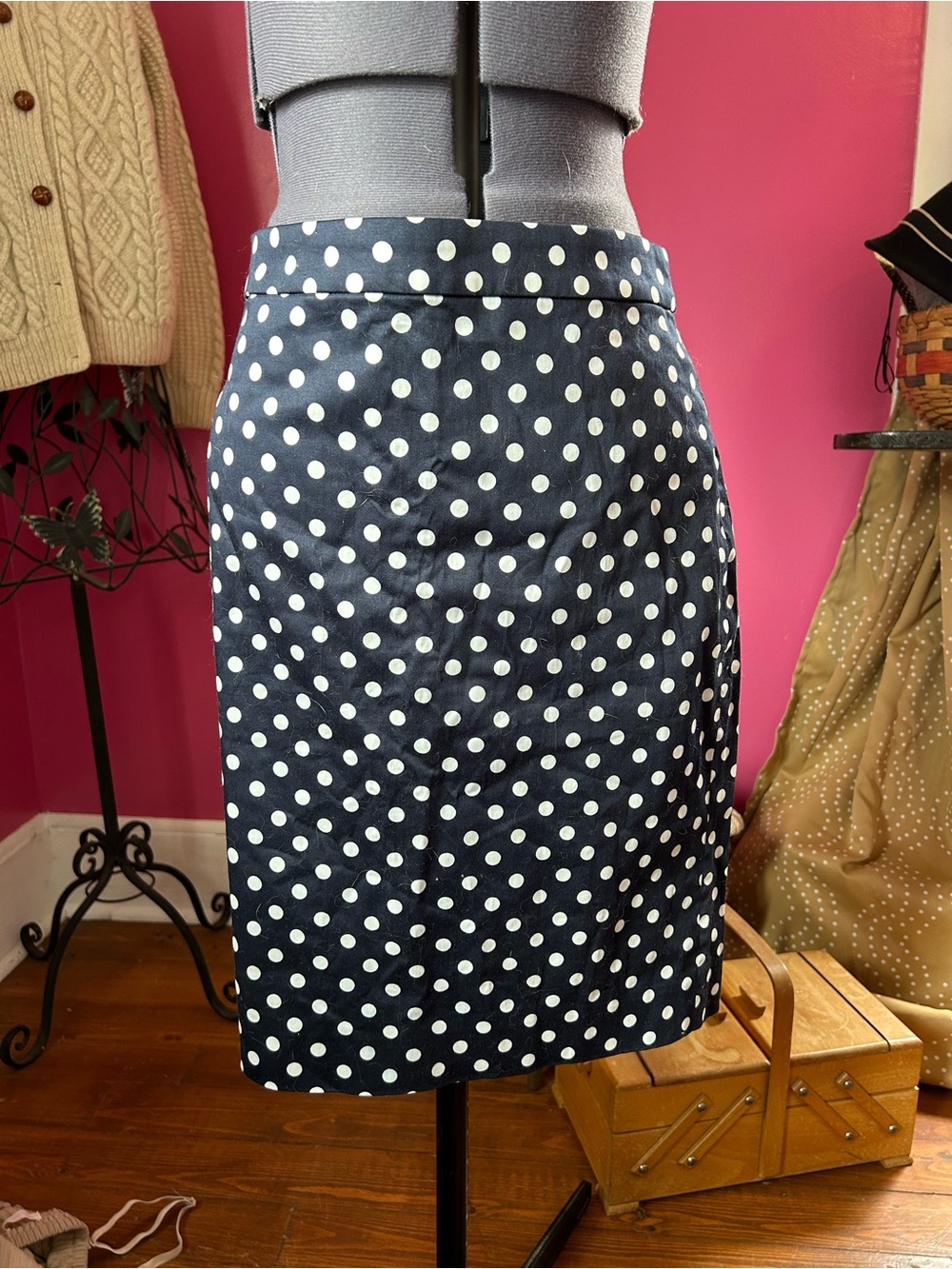J. Crew Navy Polka Dot Pencil Skirt